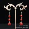 Pendientes de Cinabrio de Alto Contenido con Arena de Cristal y Colgantes de Calabaza Pintados en Oro, Incrustados en S925, Regalo de Año Zodiacal