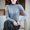 Suéter de lã jacquard de malha soltinho pronto para usar para outono e inverno para mulheres, gola alta