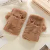 Luvas sem Dedos para Mulheres, Quentes de Inverno, Amigáveis à Pele, Desenho Animado Fofo, ao Ar Livre, Estudante, Pelúcia, Fleece, Luvas de Meio Dedo para Digitar