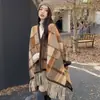 Chal vintage de estilo francés con flecos y abertura lateral, pintura a tinta, para mujer, abrigo capa engrosado para otoño e invierno, bufanda chal para fotos de viaje