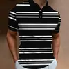 Polo de manga corta con solapa y estampado digital 3D para hombre, de comercio transfronterizo, de Europa y América, a la moda, a rayas