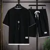 Conjunto Popular de Manga Corta para Hombre en Transmisión en Vivo, Pantalones de Cinco Puntos Trendy para Hombre en Tiktok, Conjunto Deportivo Casual Simple de Dos Piezas
