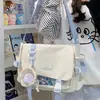 Bolsa carteiro preppy versátil minimalista de grande capacidade para mulheres bolsa com distintivo transparente bolsa de boneca bolsa ita bolsa para cursinho bolsa transversal de ombro