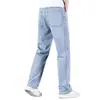 Estilo Novo de Verão 2026 Estilo de Negócios Jeans de Cor Clara para Homens, Calça Longa Casual Versátil Solta Reta com Elastano