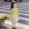 Conjunto de Roupa para Menina Primavera 2026 Novo Estilo Coreano Doce Menininha Cardigan de Tricô Jaqueta e Saia Longa de Bolo Conjunto de Duas Peças