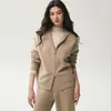Conjunto de duas peças outono novo: cardigã 100% caxemira pura + calça casual para mulheres, com malha waffle, capuz e design casual