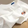 Camiseta de Manga Corta de Algodón Puro Estilo Europeo para Mujer, Nuevo Estilo Verano 2025, Corte Holgado, Adelgazante, Hombro Normal, Cuello Redondo, Top Camiseta Base Blanca