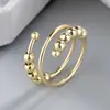 Anel Feminino com Design Único, Estilo Minimalista de Nicho, Cor Dourada, Anel Aberto Ajustável de Camada Dupla, Anel Anti-Estresse