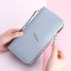 Cartera de estilo coreano para mujer, cartera larga con doble flor y cremallera, con costuras, tarjetero multifuncional.