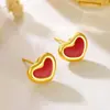 Brincos de Coração de Pêssego com Gotejamento de Óleo, Tarraxas Exquisitas e Modernas de Aço Titânio, Estilo Ins, Versátil, Luxo Leve, Design Simples