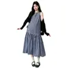 Roupas de Gravidez 2026 Primavera/Verão Novo Estilo Coreano Solta com Proteção Solar Design Jaqueta Colete Xadrez Vestido Conjunto Maternidade