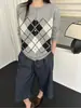 Cárdigan de punto jacquard con patrón de diamantes y cuello redondo para mujer, nuevo otoño/invierno 2026, abrigo suéter de corte holgado, top versátil de estilo vintage