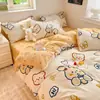 Juego de Ropa de Cama de Franela Gruesa de Algodón Puro de Cuatro Piezas Ropa de Cama 100% Algodón Otoño e Invierno Funda Nórdica Sábana Sábana Ajustable Juego de Tres Piezas