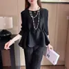 Top de Otoño para Mujer Irregular de Alta Gama con Cordón Pulóver de Manga de 7 Puntos Holgado Adelgazante Versátil Camiseta Plisada Fina