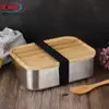 La Lonchera de Acero Inoxidable 304 Más Vendida de Amazon Estilo Japonés con Tapa de Bambú, Caja de Almacenamiento de Alimentos, Lonchera Bento, Lonchera para Niños