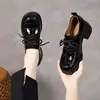 Zapatos de mujer de cuero con punta redonda, nuevo modelo otoño e invierno 2026, estilo europeo y americano, zapatos de salón de tacón grueso con cordones, charol de piel de vaca, mocasines estilo universitario