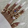 Joyería Transfronteriza, Anillo de Moda Irregular Retro con Piedras Preciosas, Juego de Anillos Elegantes de Lujo Ligero de Alta Gama