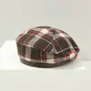 Chapéu de Abóbora Xadrez Simples Estilo Coreano para Crianças Boina Casual Quente para Bebê Chapéu de Pintor Retrô Versátil para Meninos e Meninas