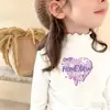 Camiseta Interior de Doble Cara De Rong para Niñas Temporada Otoño e Invierno Cuello Semi Alto Manga Larga Camiseta Infantil Cálida con Borde de Oreja de Madera Cepillada
