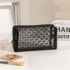 Nova Bolsa de Maquiagem Coração Portátil Grande Capacidade Bolsa de Armazenamento em Malha Estilo ins Feminino Pequena Bolsa de Lavagem Portátil para Viagem