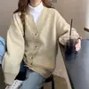 Cardigan de malha estilo coreano para primavera e outono, novo estilo retrô preguiçoso, feminino, listrado, solto, grosso, casaco suéter externo feminino