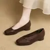 Zapatos de Cuero Suave Individuales para Mujer, Nuevo Estilo Punta Cuadrada Boca Baja Zapatos Planos de Cuero Suave para Madres, Zapatos de Mujer con Suela Suave