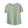 Camiseta Básica de Waffle de Manga Corta Sencilla Talla Plus para Mujer, Nuevo Estilo Primavera con Dobladillo Curvo, Top Adelgazante 132069