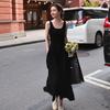 Pode ter resiliência e tenacidade do caimento, vestido camisola de temperamento slim preto vestido feminino