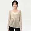 Camiseta de Yoga Suelta de Manga Larga para Mujer, Diseño de Cordón de Nicho, Transpirable, para Fitness, Running, Pilates, Top Ropa Deportiva Exterior