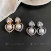 Aretes de perla con colgante de corazón de circón de aguja de plata, lujo ligero, de alta gama, modernos y exquisitos, aretes versátiles de nicho para mujer