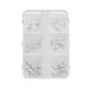 Accesorios para Uñas Perlas de Acero Doradas, Plateadas, Color Blanco K Perlas de Acero Mariposa Perlas de Acero Metálicas Mariposa Mini Caja de 6 Compartimentos Decoraciones para Uñas