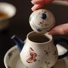 Tetera de Pedernal Rojo y Blanco Azul Miyan Pura Hecha a Mano Cerámica Retro Cafetera Casera Tetera Individual con Filtro Tetera de Porcelana de Gama Alta