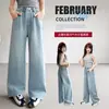 Jeans de Mezclilla para Niñas, Nuevo Estilo Primavera y Otoño 2026, Pantalones de Pierna Ancha Bordados con Doble Bolsillo