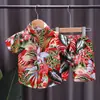 Traje de Camisa Floral para Niños de 0 a 4 Años Conjunto de Dos Piezas Camiseta de Manga Corta Estampada para Niño Ropa Infantil Estilo Sudeste Asiático Venta al por Mayor
