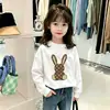 Moda Nova Divertida de Algodão Puro para Meninas, Gola Redonda, Manga Longa, com Estampa, para Crianças de Tamanho Médio e Grande