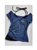 Estilo Deserto Retrô Vintage Gola Halter Design Falso Duas Peças Manga Curta Camiseta Vintage Verão 2024 Top Curto