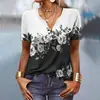 Camiseta de Moda Étnica Estampada de Manga Corta para Mujer, Nueva Exportación Europea y Americana Transfronteriza Amazon Wish Primavera y Verano 2023