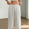 Amazon Transfronterizo Europeo y Americano 2026 Nueva Moda para Mujer Elegantes Versátiles Elásticos Casuales Color Sólido Pantalones Largos Pantalones de Pierna Ancha