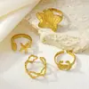 Popular na Europa e na América, novo acessório de joia de anel aberto com tema oceânico de estrela-do-mar e concha, nicho transfronteiriço de alta qualidade