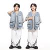 Moda Infantil Hip Hop Roupas de Verão Marca de Moda Hip Hop Manga Curta Hiphop Roupa de Performance Retro Macacão Jeans Masculino e Feminino