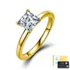 Anillo de plata de ley S925 con moissanita de corte princesa, de cuatro garras, banda recta simple, forma cuadrada pequeña, anillo para mujer para compromiso y propuesta
