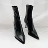 Primer Encuentro Temporada 2026 Otoño Botines Punta Fina Tacón de Aguja Elegantes Adelgazantes Botas Estilo Europeo Tacones Altos Cremallera Trasera Elástica Cortos