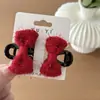 Año Nuevo Rojo Brillante Seda Festival de Primavera Versátil Adorno para el Cabello de Perla con Lazo Accesorios para el Cabello Clip para el Cabello Infantil Chino