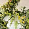 Cascada de puerta verde amarillo, fábrica de flores artificiales, arco pequeño verde fresco, flores suaves para boda, flores falsas al por mayor