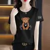 Comercio Exterior Transfronterizo Último Stock Gran Marca Etiqueta Cortada Oso Camiseta Manga Corta de Verano para Mujer Talla Grande Holgada Top Ropa para Mamá Cubre Vientre