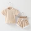 Ropa de Verano para Niño Ropa Infantil para Bebé Niño Guapo Ropa Infantil Color Sólido Algodón Puro Set de Manga Corta para Bebé Cuello Redondo Delgado