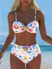 2027 Novo Estilo Comércio Exterior Estilo Europeu e Americano Maiô Biquíni Duas Peças Estampado para Mulheres Cintura Alta Emagrecimento Estilo Férias Roupa de Banho com Tiras