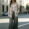 Camisa Xadrez Solta Casual Versátil de Manga Longa com Gola Reversível para Mulheres - Site Independente Europeu e Americano da Amazon 2025