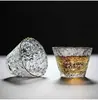Taza de Té de Vidrio con Forma de Gota de Hielo Creativa Juego de Té Hogareño Juego Completo Taza para Preparar Té Gaiwan Gong Dao Bei Taza de Té Gongfu con Borde Dorado