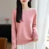 Suéter de lã simples de uma linha, gola redonda, sem costura, para mulheres, pulôver, manga longa, caimento solto, emagrecedor, tricotado, suéter quente para usar como base